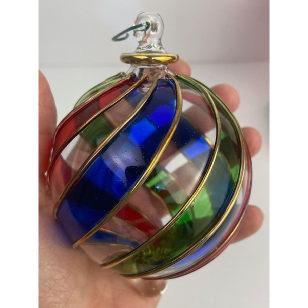 Egyptian Mouth Blown Glass Christmas Ornament Hand Made Gold Red Blue Green